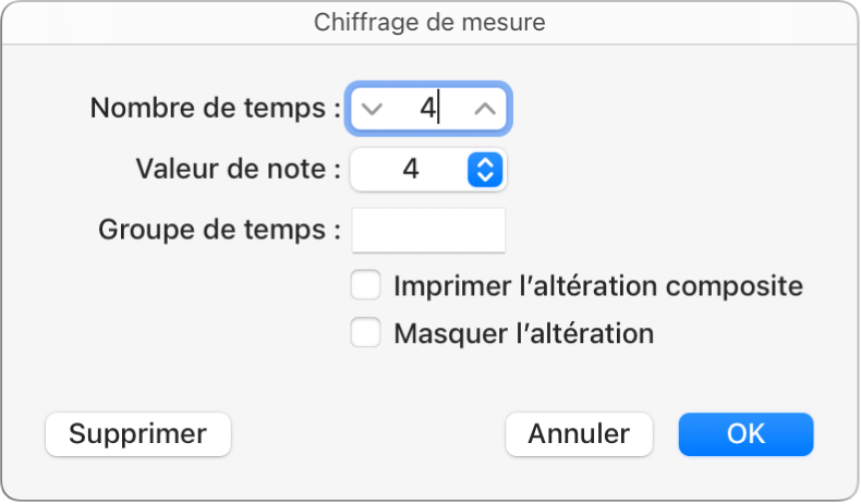 Figure. Zone de dialogue Chiffrage de mesure.