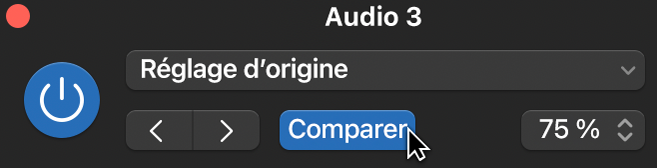 Figure. Pointeur placé sur le bouton Comparer bleu dans l’en-tête de la fenêtre du module.