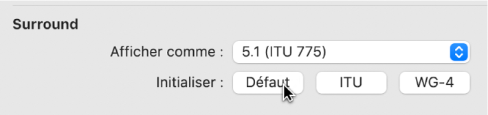 Figure. Boutons Initialiser dans les réglages Surround.