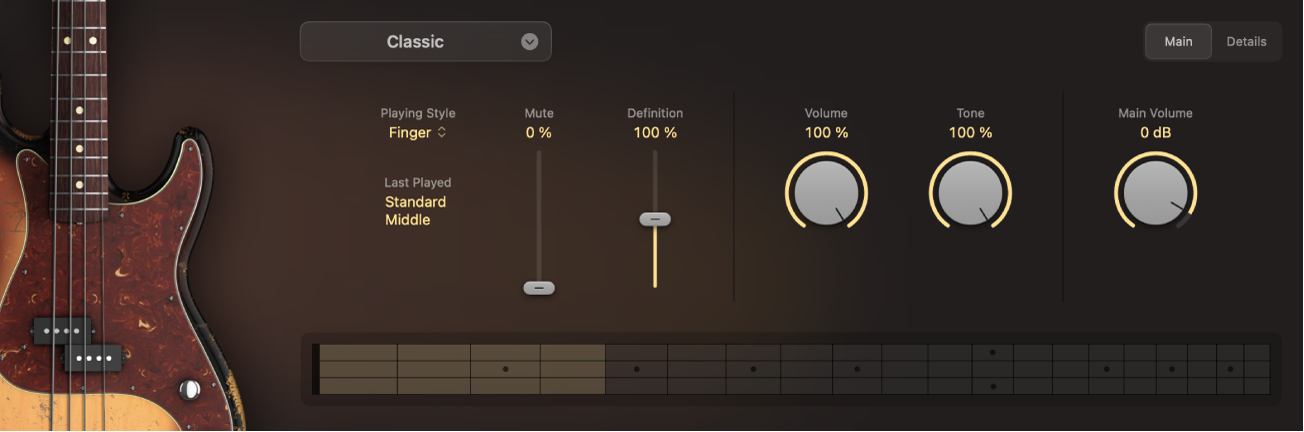 Figure. Studio Bass affichant l’instrument de basse Classic.