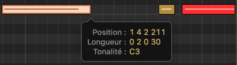 Figure. Redimensionnement d’une note par glissement de son bord droit dans l’éditeur de partition défilante.