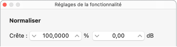 Figure. Fenêtre des réglages de fonction.