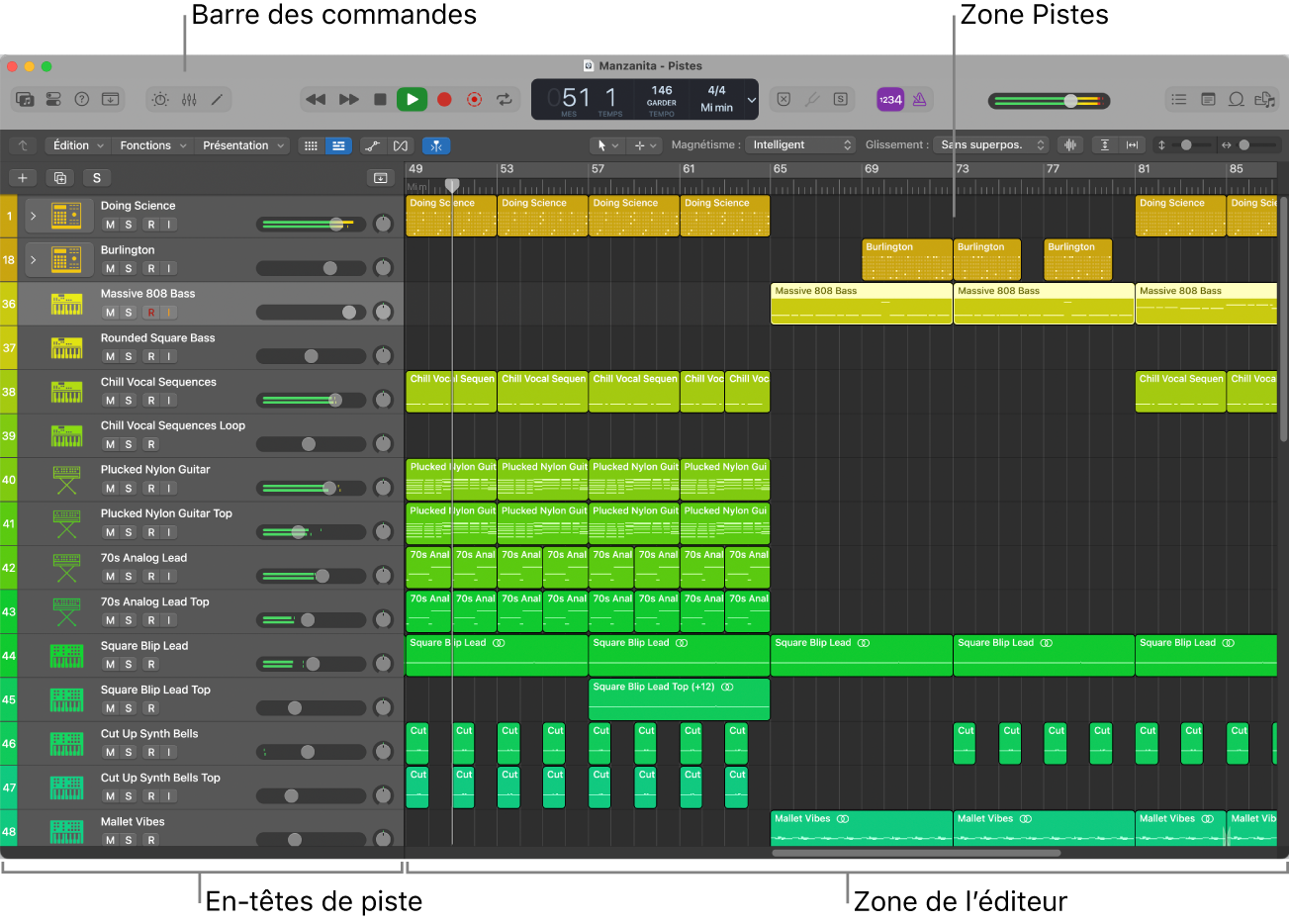 Figure. Fenêtre principale de Logic Pro.