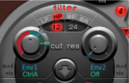 図。「cut」ノブのモジュレーション設定の例。