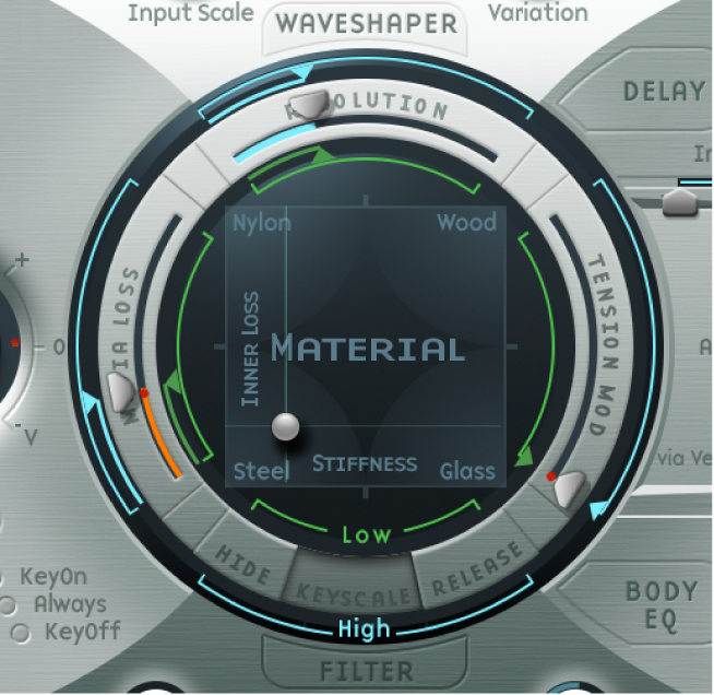 図。キースケールパラメータと分解能パラメータが表示された「Material」パッド。