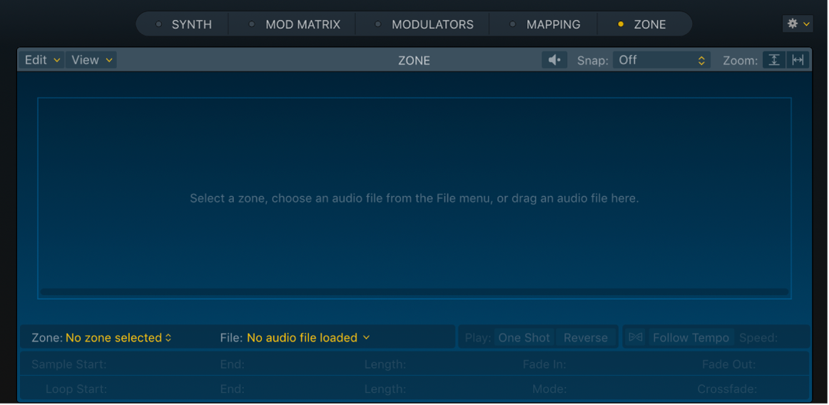 図。Samplerの空の「Zone」パネル。