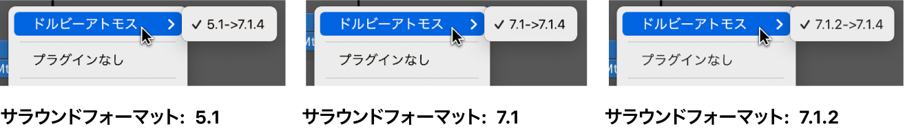 図。ドルビーアトモスプラグインで使用できるチャンネルモード。