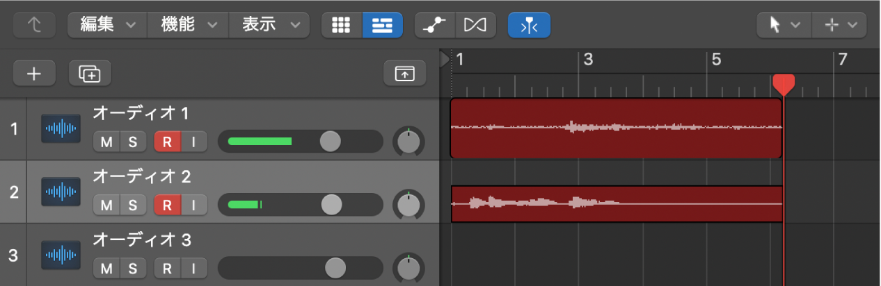 図。2つのオーディオトラックにオーディオ録音。