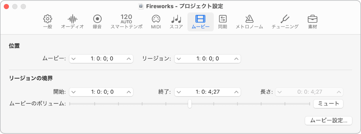 図。「ムービー」プロジェクト設定。