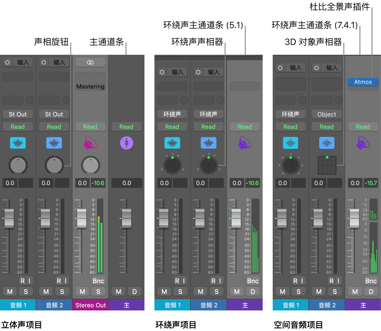 图。不同音频输出格式的项目。