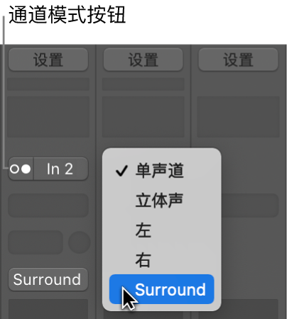 图。通道条上的输入格式弹出式菜单。