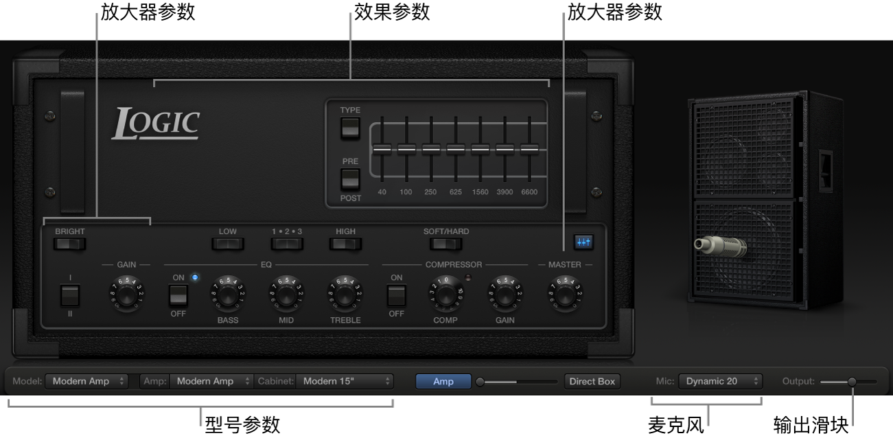 图。显示主界面区域的 Bass Amp Designer 窗口。