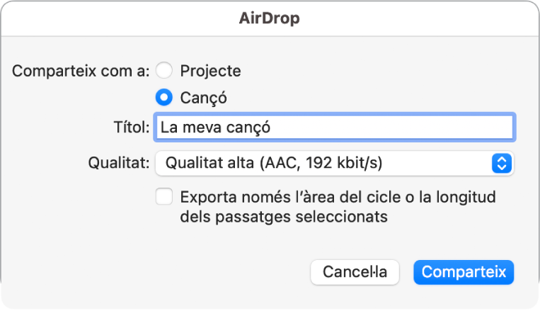 Quadre de diàleg de l’AirDrop.