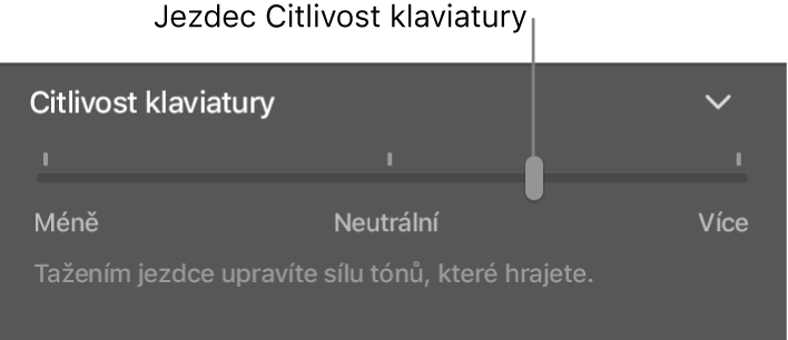 Jezdec Citlivost klaviatury v inspektoru Smart Controls.