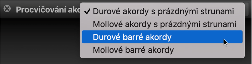 Místní nabídka Procvičování akordů