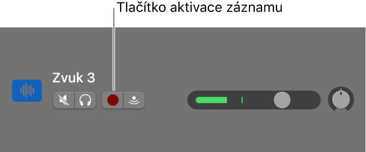 Záhlaví stopy se zobrazeným tlačítkem Aktivace záznamu