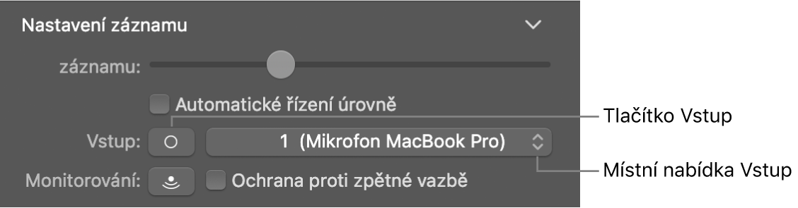 Tlačítko a místní nabídka Vstup v inspektoru Smart Controls.