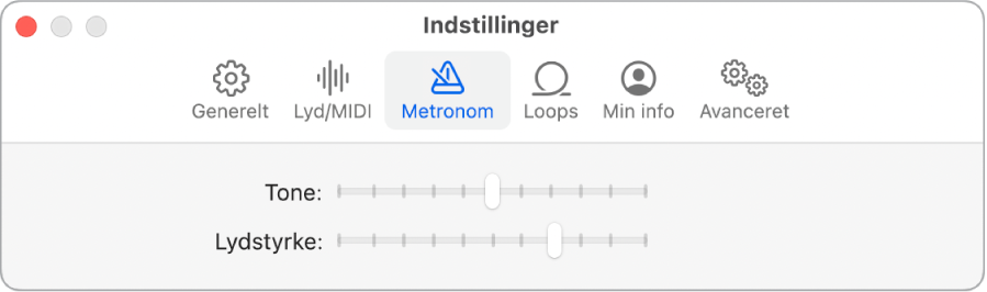 Vinduet med indstillinger til Metronom.