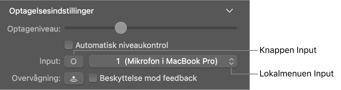Knappen og lokalmenuen Input i Info om Smart Controls.