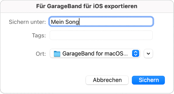 Exportieren in GarageBand für iOS