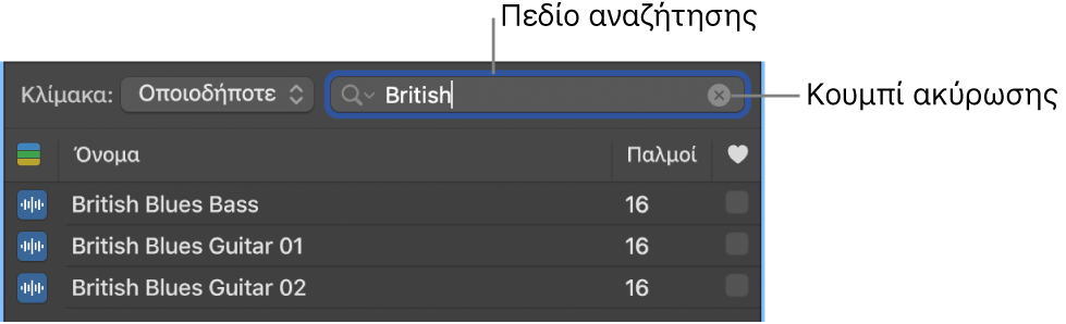 Πεδίο αναζήτησης στην Περιήγηση loop.