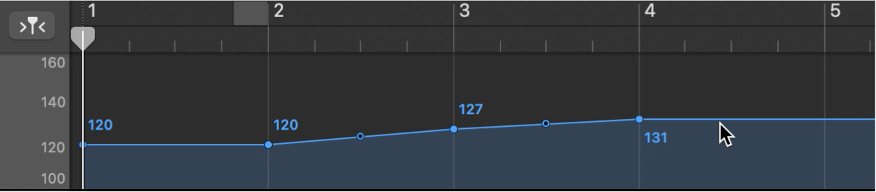 Tempo track, showing adding a tempo control point.