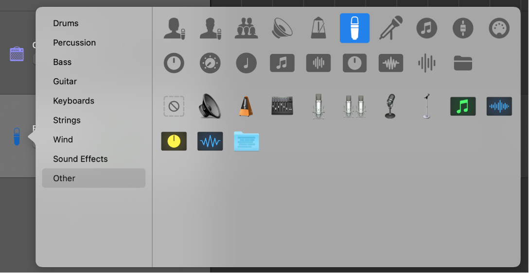 Selecting track icon from Icon shortcut menu.