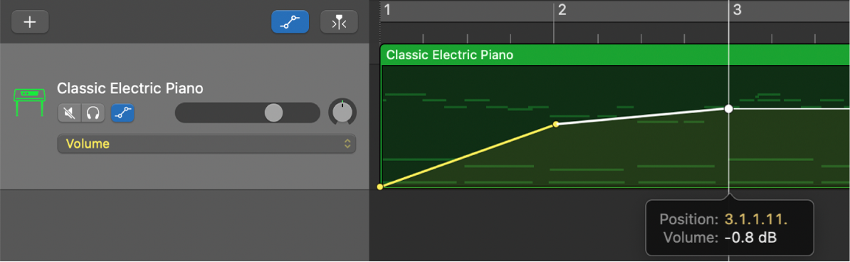 Showing volume automation control points.