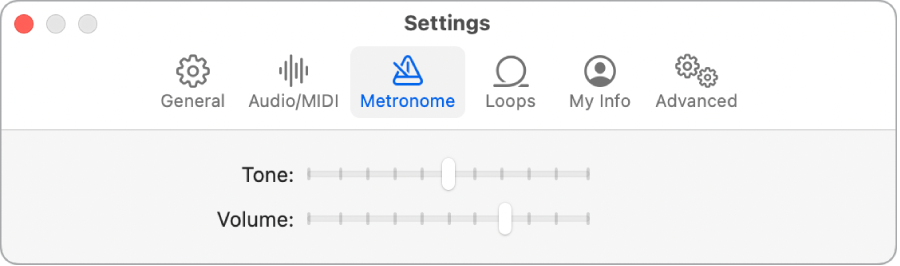 Metronome Settings pane.