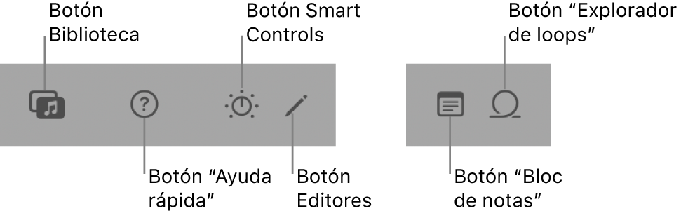 Botones de la barra de controles.
