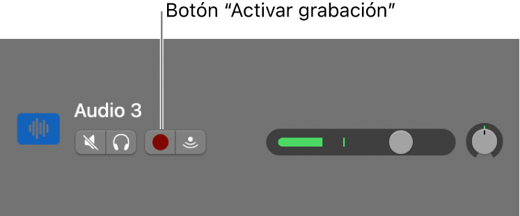 Cabecera de pista con el botón Activar grabación.