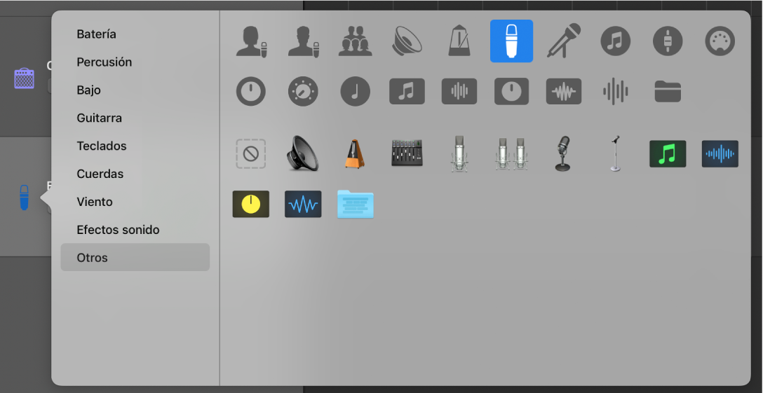 Se está seleccionando un icono de pista en el menú de función rápida Icono.
