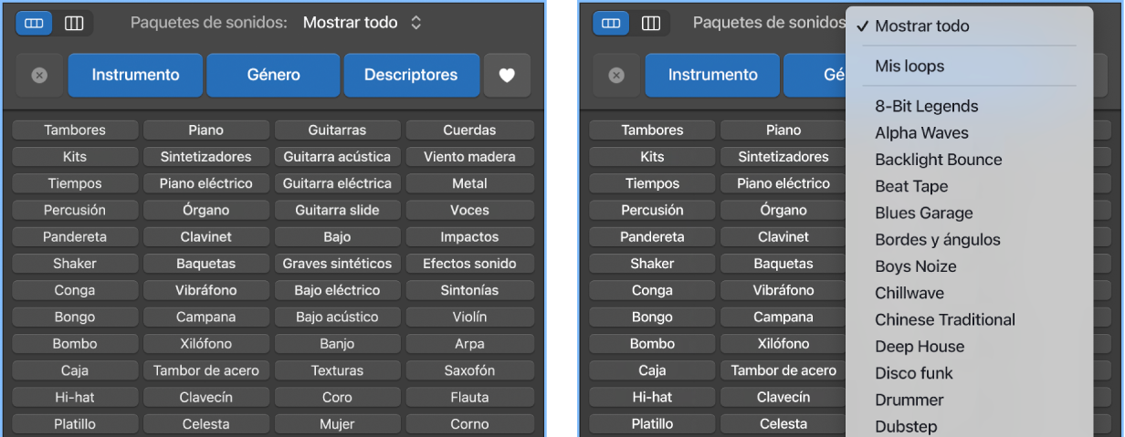 Se muestra el menú desplegable Loops.