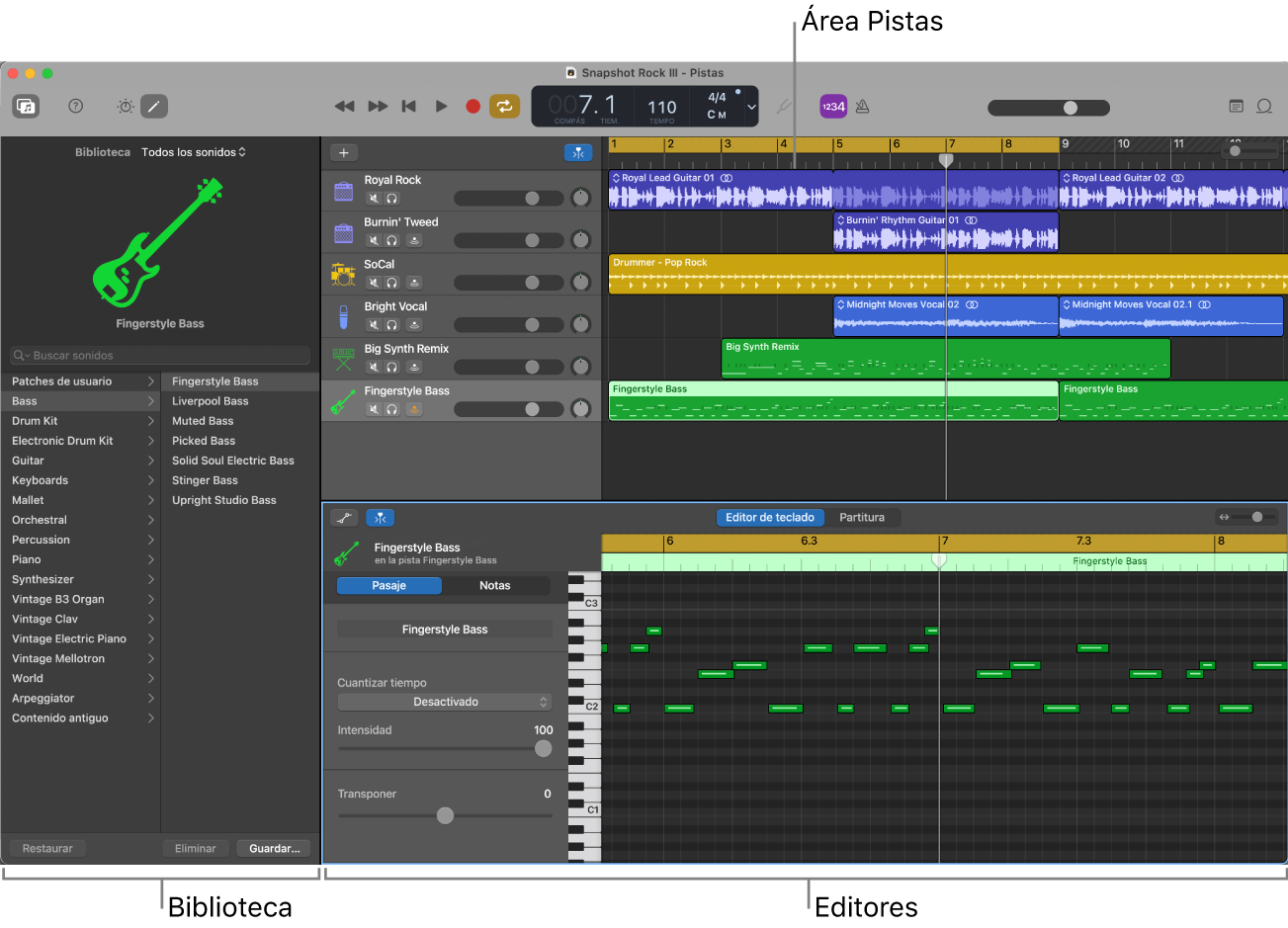 Ventana de GarageBand.