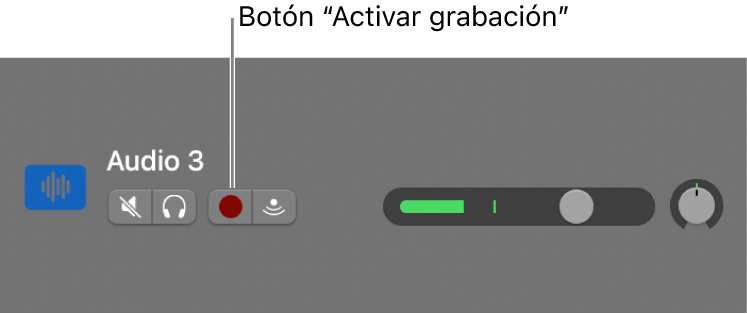 Cabecera de pista con el botón “Activar grabación”.