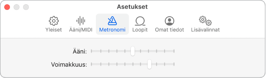 Metronomi-asetusosio.