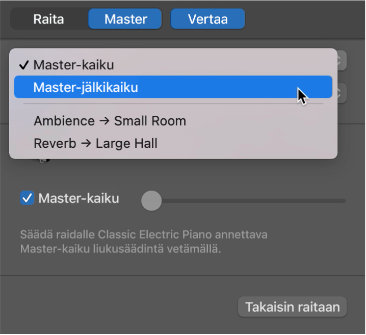Master-tehosteen valitseminen.