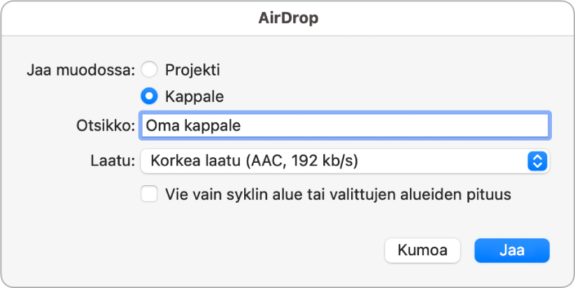 AirDrop-valintaikkuna.