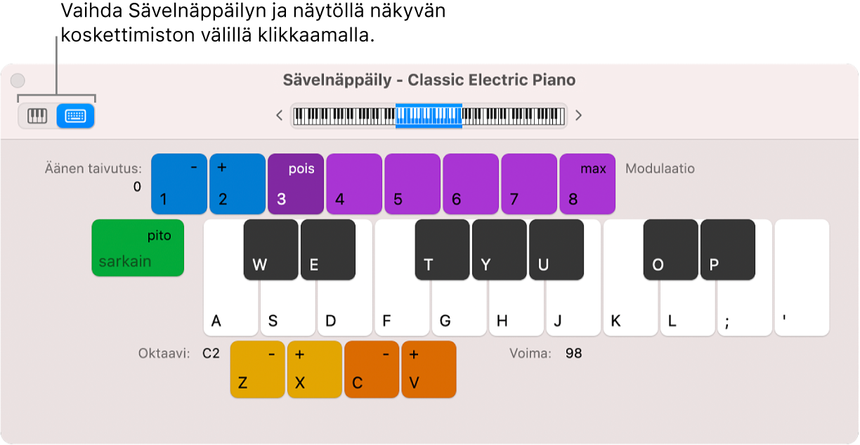 Sävelnäppäily-ikkuna.