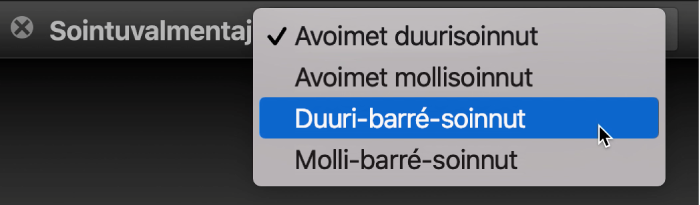 Sointuvalmentaja-ponnahdusvalikko.