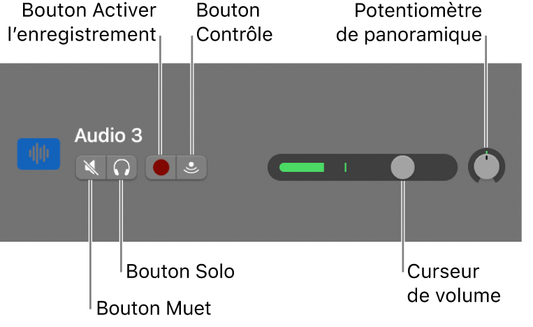 En-tête de piste, avec commandes libellées.