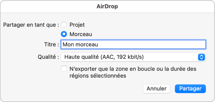 Zone de dialogue AirDrop.