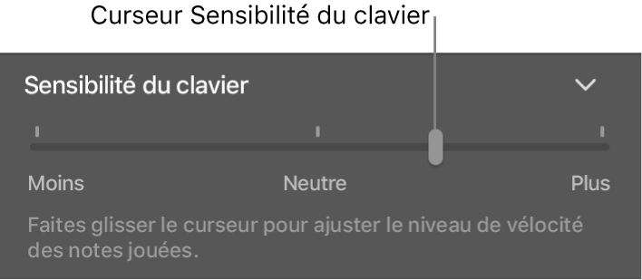 Curseur Sensibilité du clavier dans l’inspecteur Smart Controls.