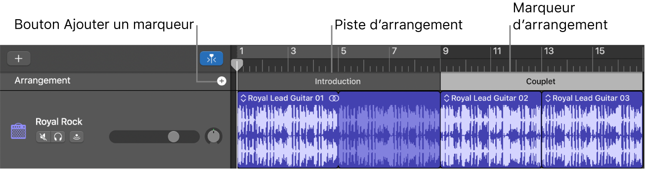 Bouton Ajouter un marqueur et zone d’arrangement sur la piste d’arrangement.