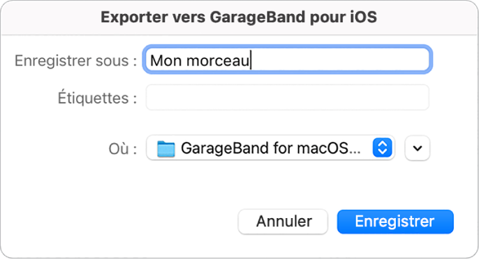 Exporter vers GarageBand pour iOS.