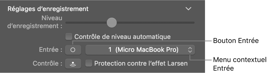 Bouton d’entrée et menu contextuel dans l’inspecteur Smart Controls.