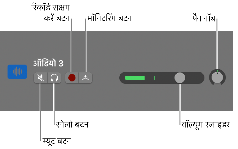 नियंत्रणों वाला ट्रैक हेडर।