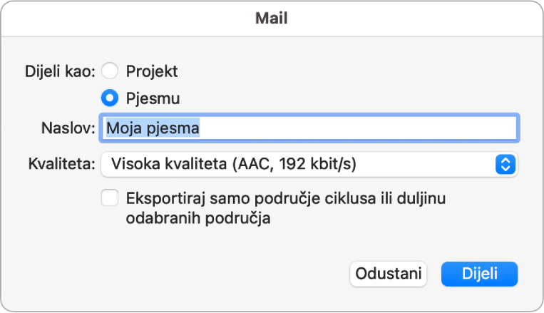 Dijaloški prozor Mail Dropa.