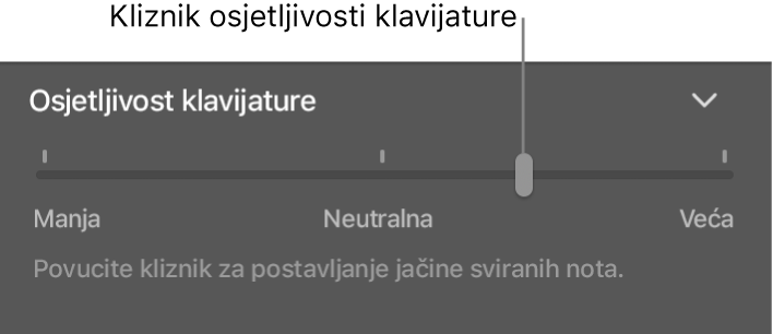 Klizač osjetljivosti klavijature u inspektoru za Smart Controls.