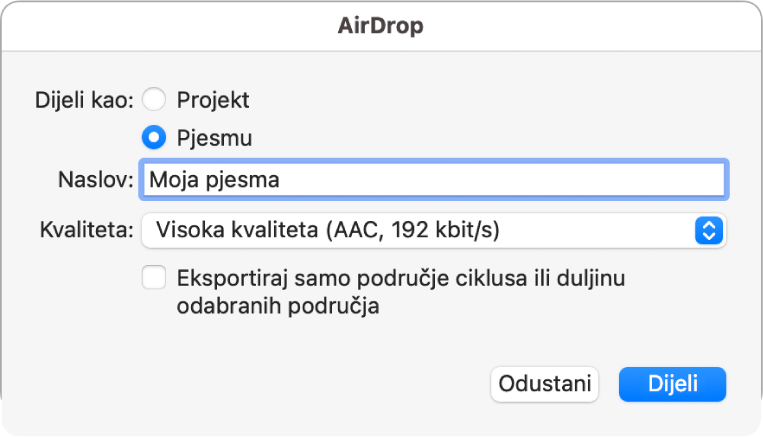 Dijaloški okvir AirDropa.